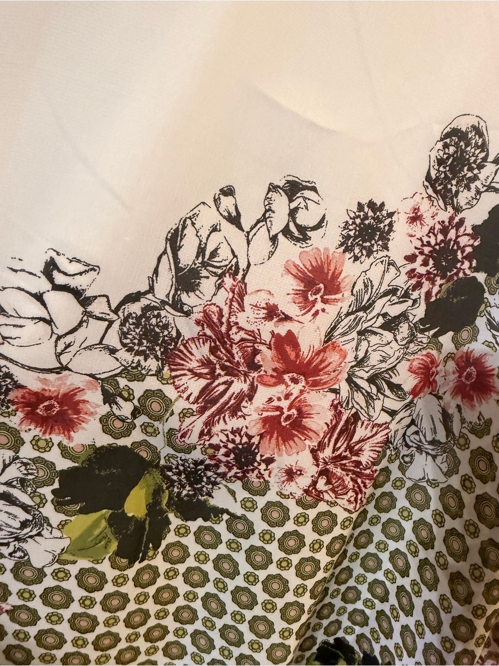 Floral Strapless Swing Dress in Cream and Olive - Picture 2 of 5
